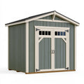 Abri de jardin 240 x 180 x 230 cm en bois vert sauge et blanc à double porte style chalet