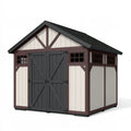 Abri de jardin 240 x 180 x 220 cm en résine beige et brun avec portes doubles style chalet
