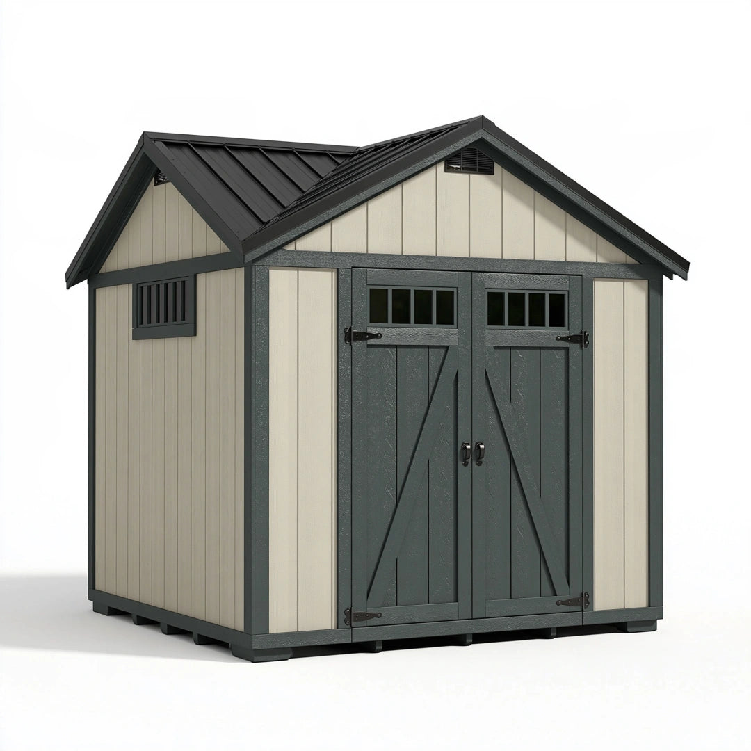 Abri de jardin 180 x 120 x 190 cm en résine gris anthracite à double porte style chalet