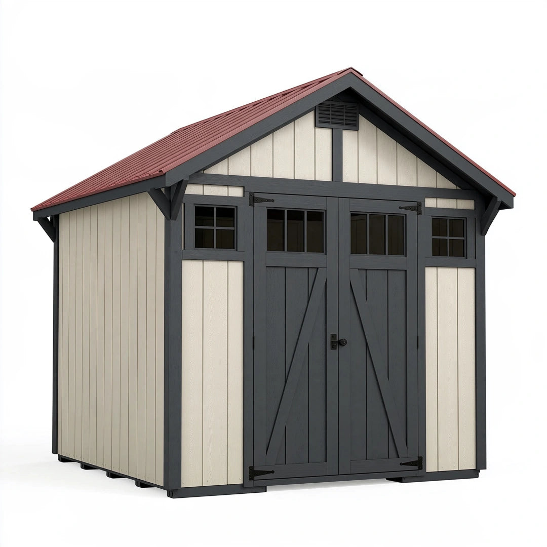 Abri de jardin 300 x 240 x 260 cm en bois beige et anthracite avec portes doubles style chalet