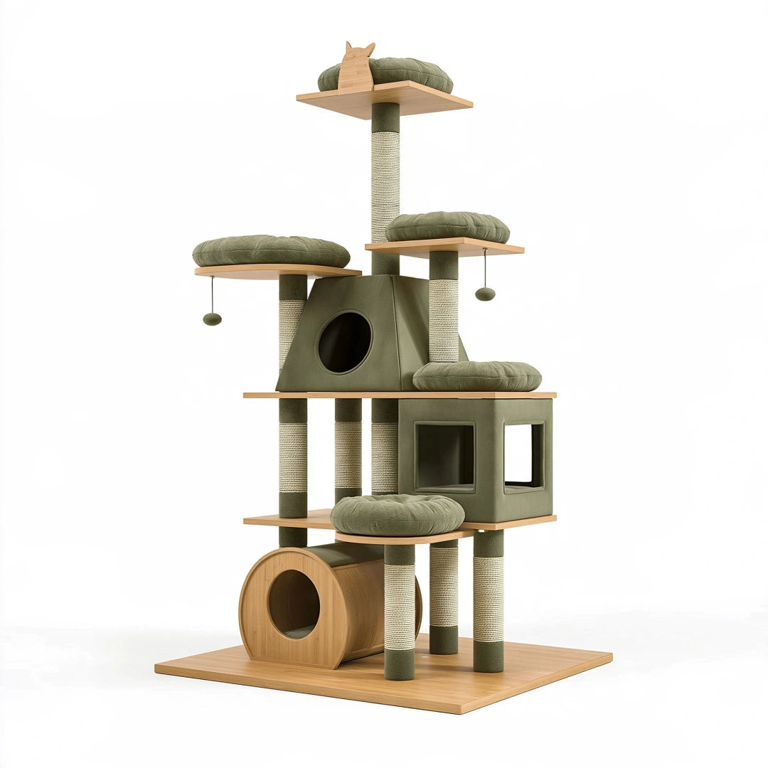 Arbre à chat 70 x 60 x 180 cm en bois et sisal vert avec plateformes de repos