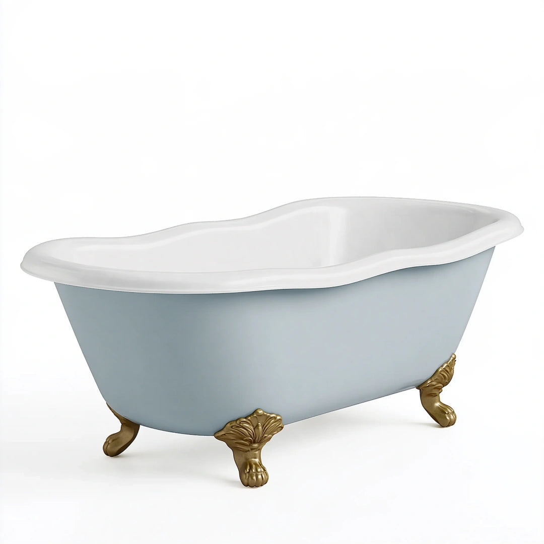Baignoire îlot 170 cm acrylique bleu gris pieds dorés style classique
