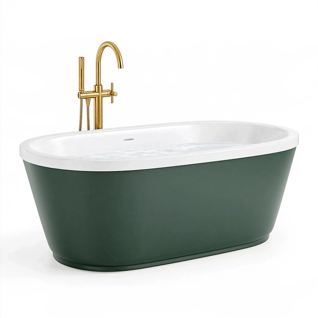 Baignoire îlot 170 x 75 cm en acrylique vert foncé et blanc style contemporain