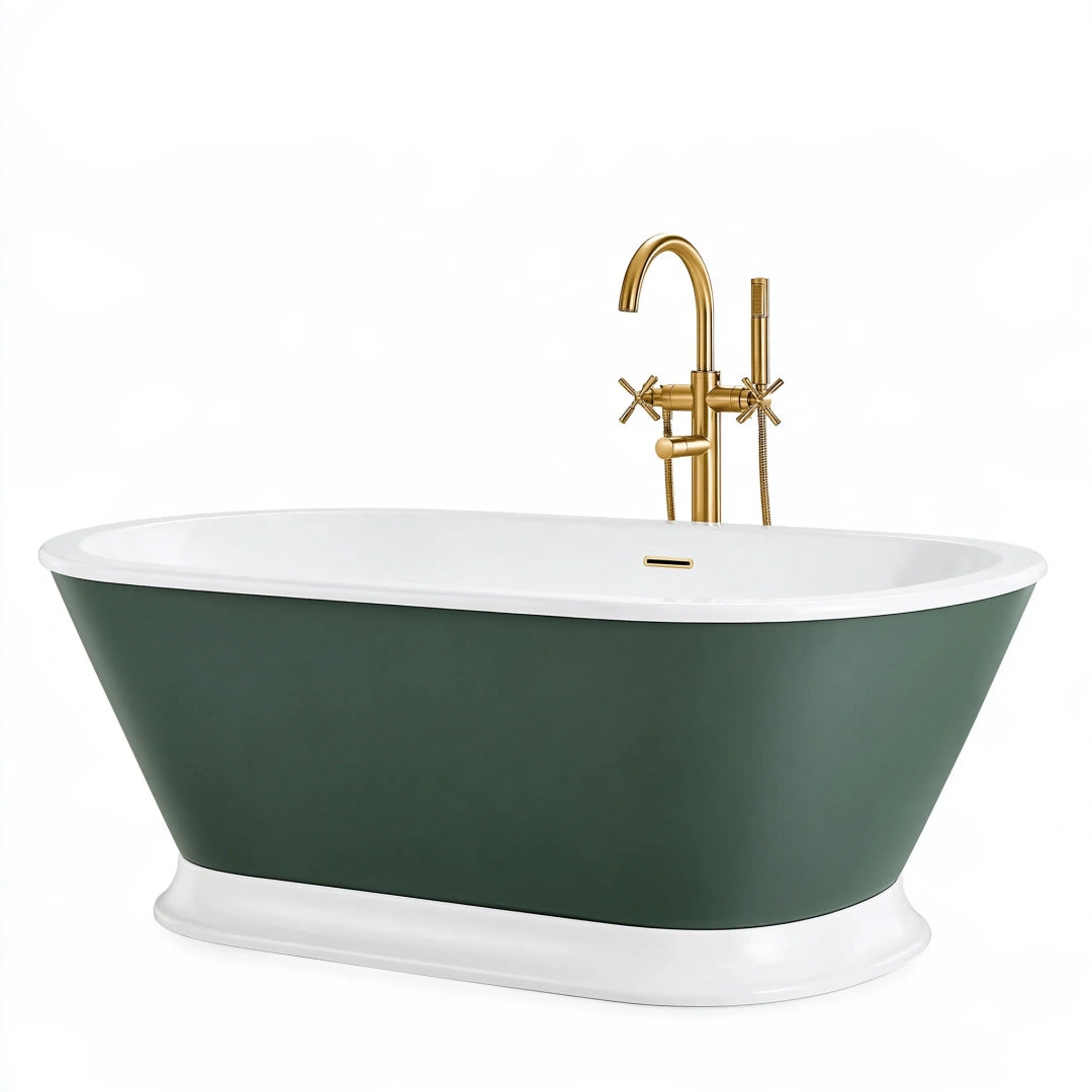Baignoire îlot 170 x 75 cm en acrylique vert foncé et blanc style classique
