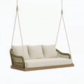 Balancelle suspendue 2 places 150 cm en bois et corde beige vert olive style contemporain