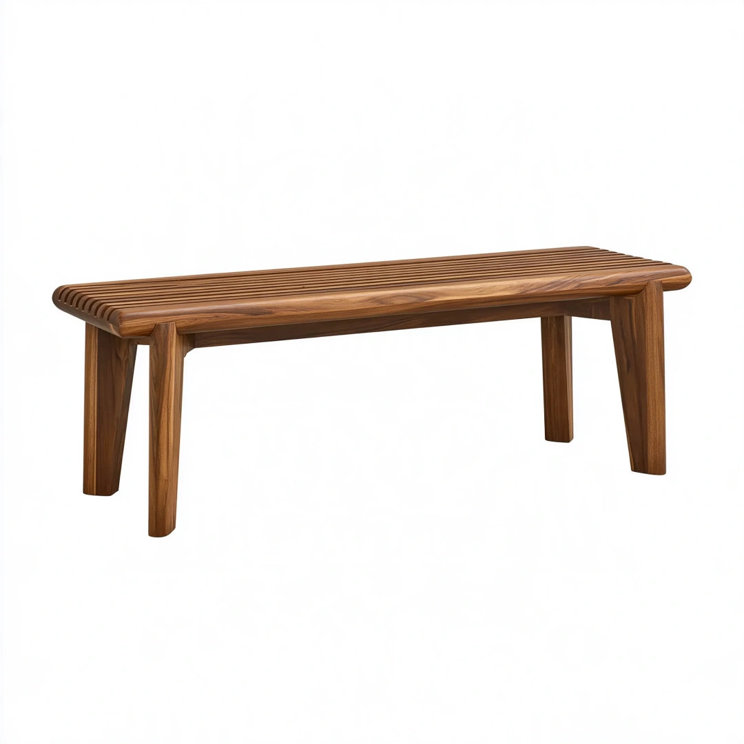Banc 150 x 40 x 45 cm en bois marron à lattes style contemporain