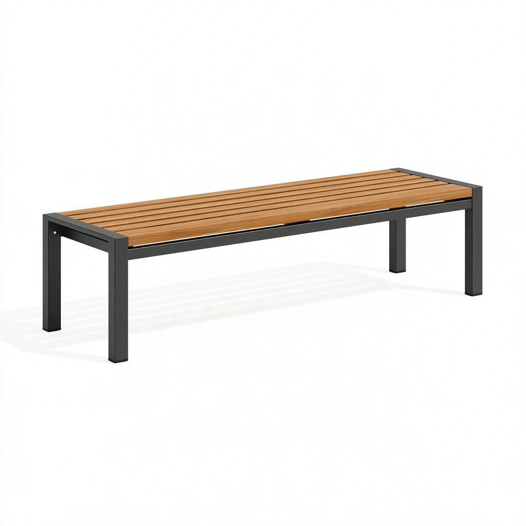 Banc de jardin 180 x 35 x 45 cm en bois et métal noir style contemporain