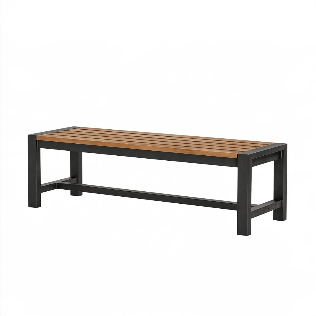 Banc de jardin 120 x 35 x 45 cm en bois et métal noir style industriel
