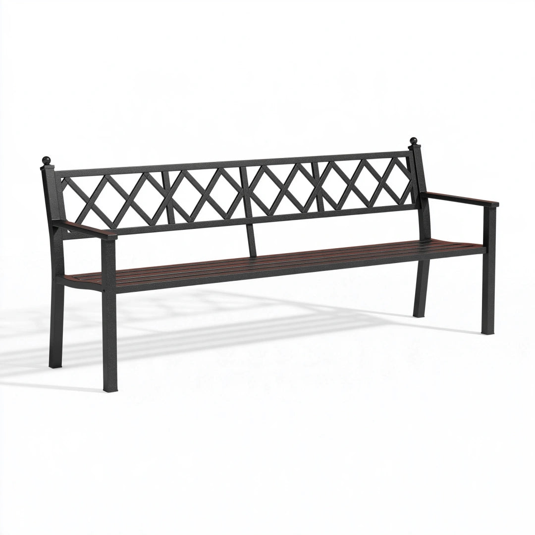 Banc de jardin 120 x 60 x 90 cm en métal noir et marron avec accoudoirs style classique