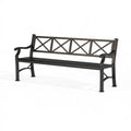 Banc de jardin 180 cm en acier noir à dossier croisé avec accoudoirs