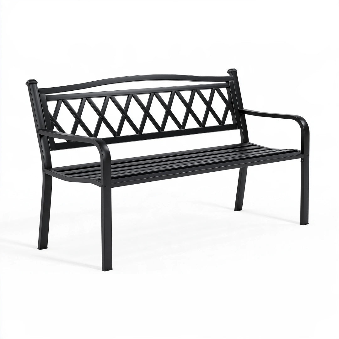 Banc de jardin 127 x 60 x 88 cm en métal noir - style classique à accoudoirs